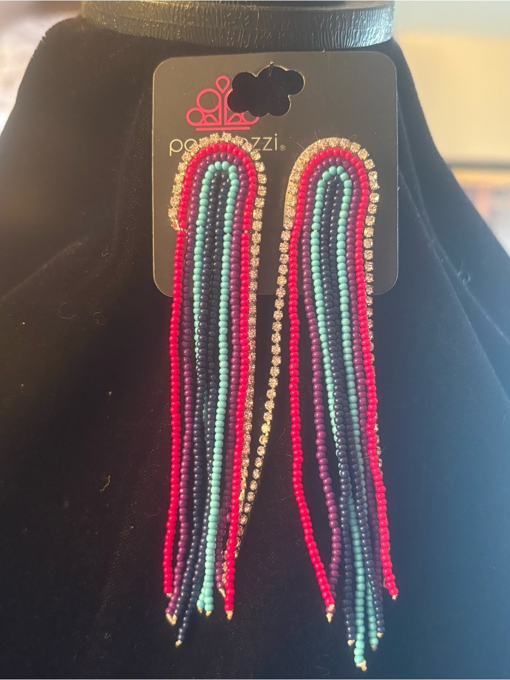 Paparazzi Beaded Fringe Earrings — Pink, Turquoise & Purple